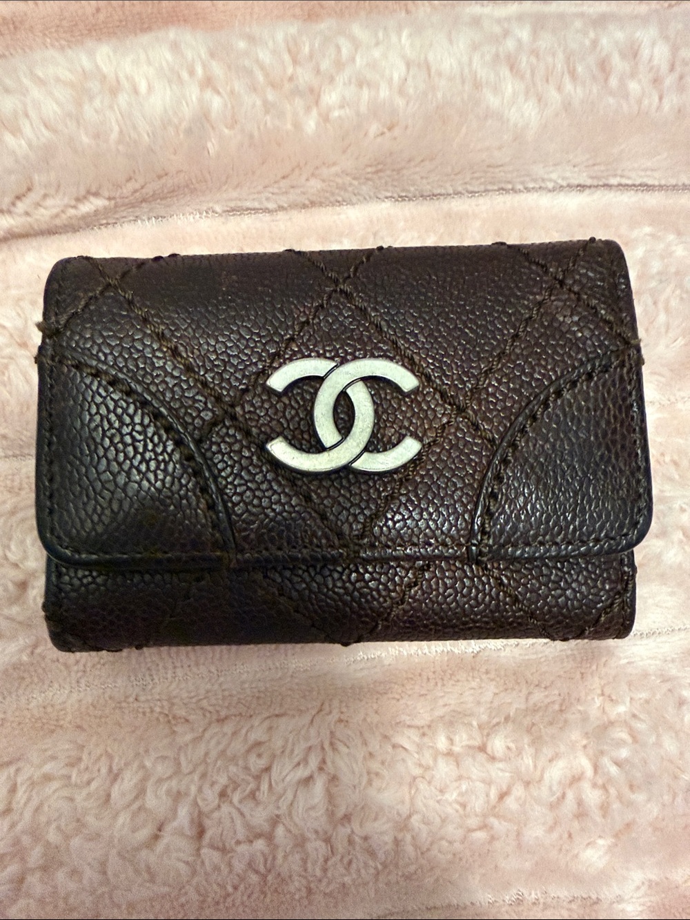 Chanel Quilted Brown Leather Key Case with CC Logo
